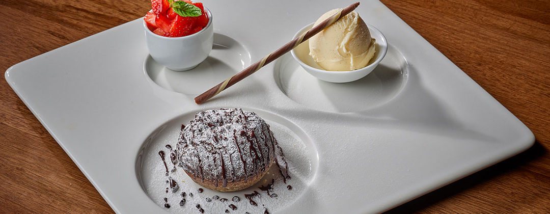 Dessert - Chocolat Fondant with Vanilla Ice Cream and Strawberries